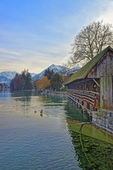 Obraz premium Old Wooden Sluice bridge in Thun Old Town