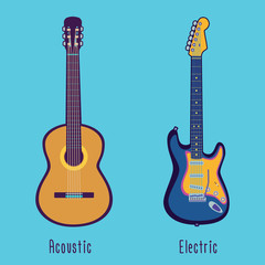 Acoustic and electric guitar in color