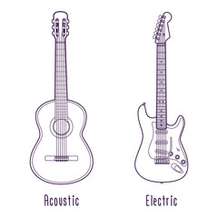 Acoustic and electric guitar outline