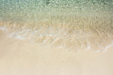 Fototapeta na wymiar Wave of the sea on the sand beach with copy space.