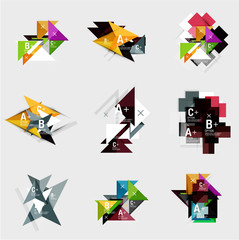 Set of paper design style geometrical banners with sample text, infographic elements