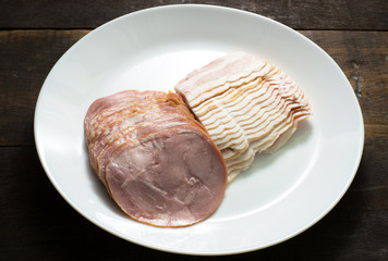 raw ham and bacon, still life tone