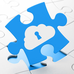 Cloud computing concept: Cloud With Keyhole on puzzle background