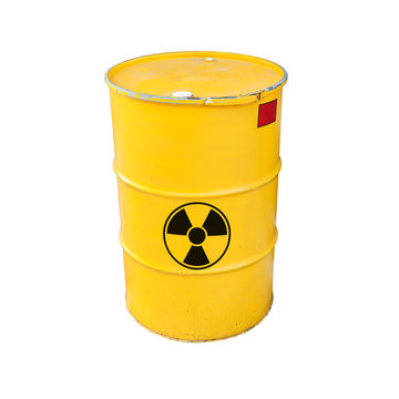 Yellow radioactive barrel isolated on white
