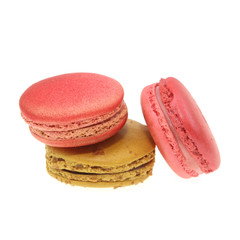 Tasty colorful macaroon on white background