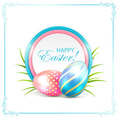 Easter card with blue and pink eggs