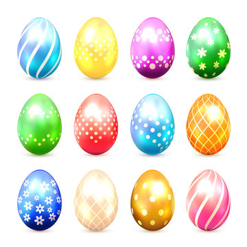 Set of multicolored Easter eggs with decorative patterns