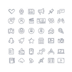 Social media, network line vector icons set. Social web network, internet media communication, mobile communication illustration
