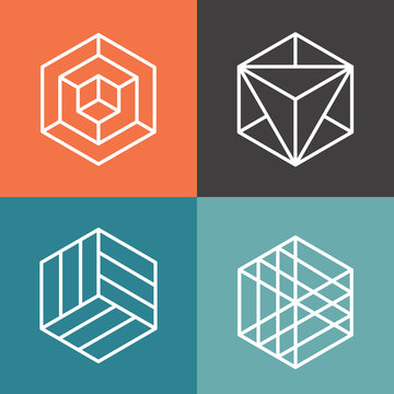 Hexagon Vector Logos In Outline Linear Style. Logo Hexagon, Abstract Hexagon,  Geometric Logo Hexagon Illustration