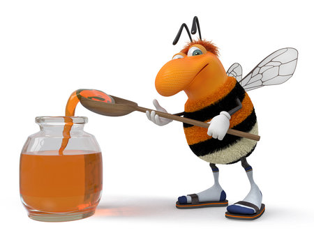 3d bumblebee with a honey can