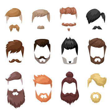 Hairstyles beard and hair face cut mask flat cartoon collection