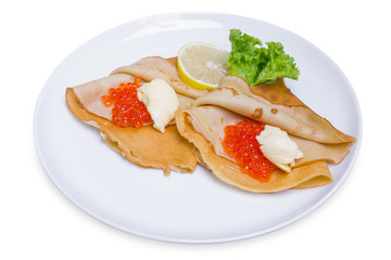 Pancakes (rolls) with caviar and butter