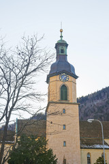 Fototapeta na wymiar Belfry of the Cathedral of the Assumption in Chur
