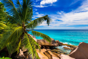 Tropical beach, La Digue island. The Seychelles