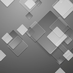 Grey geometric tech background with glass squares