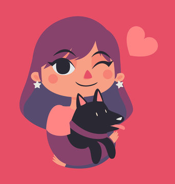 Cute Girl Winking and Holding a Dog