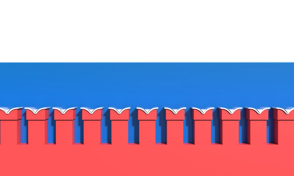 Kremlin wall. flag in the background. 3d render illustration