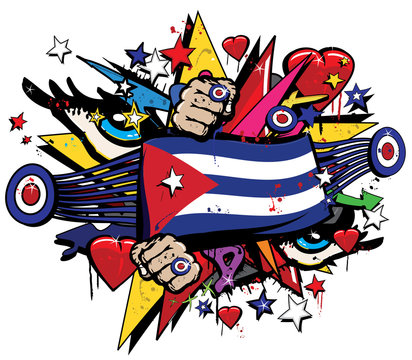 Cuba flag Havana graffiti banner graff emblem street art streamer jack ensign colored cuban revolution graff vector spray