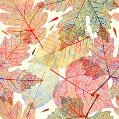Seamless pattern with colored autumn leaves. Vector, EPS 10.