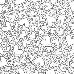 Seamless pattern with hand drawn monochrome hearts in zentangle