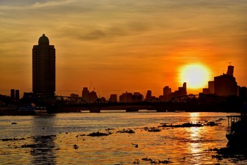 Sunrise over Chao Phraya River in Bangkok