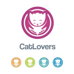 Cat Lover Logo - Cat Logo - Hugging Cats Illustration 