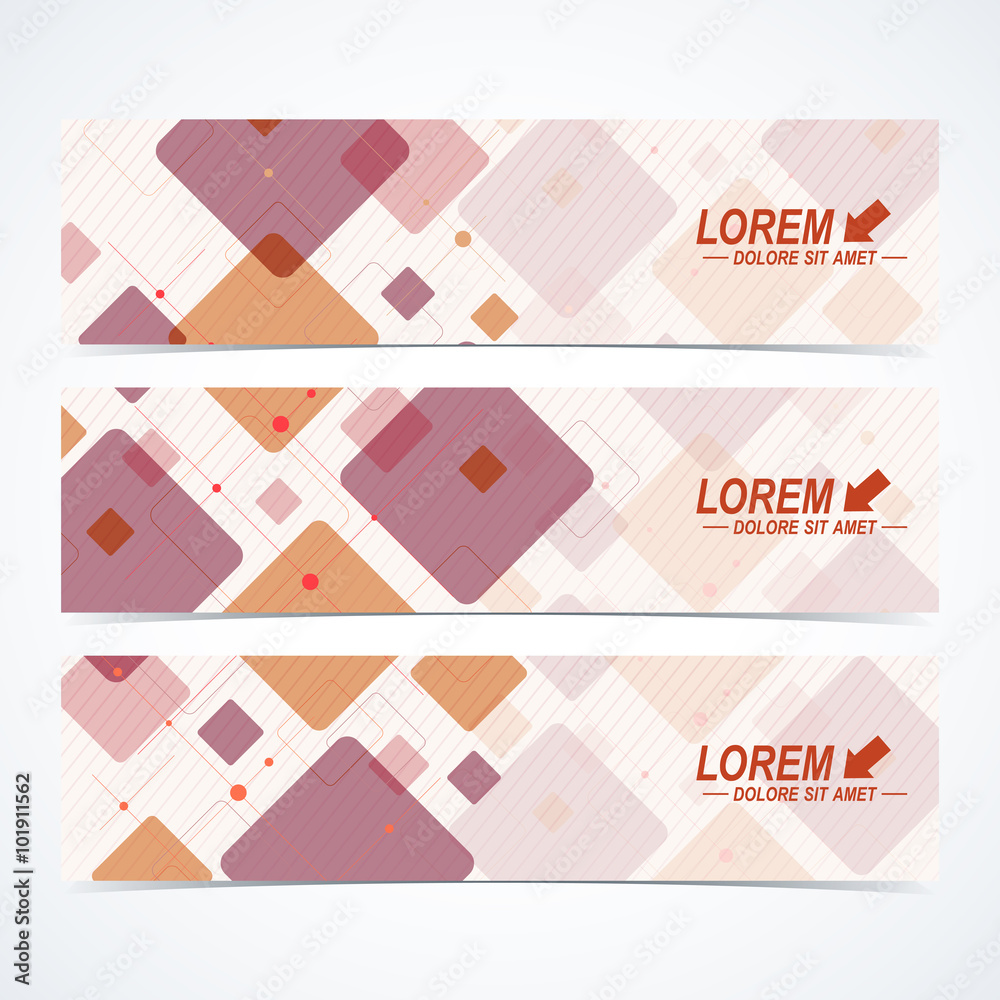 Poster Set of vector horizontal banners. Background with colorful scuares . Modern design