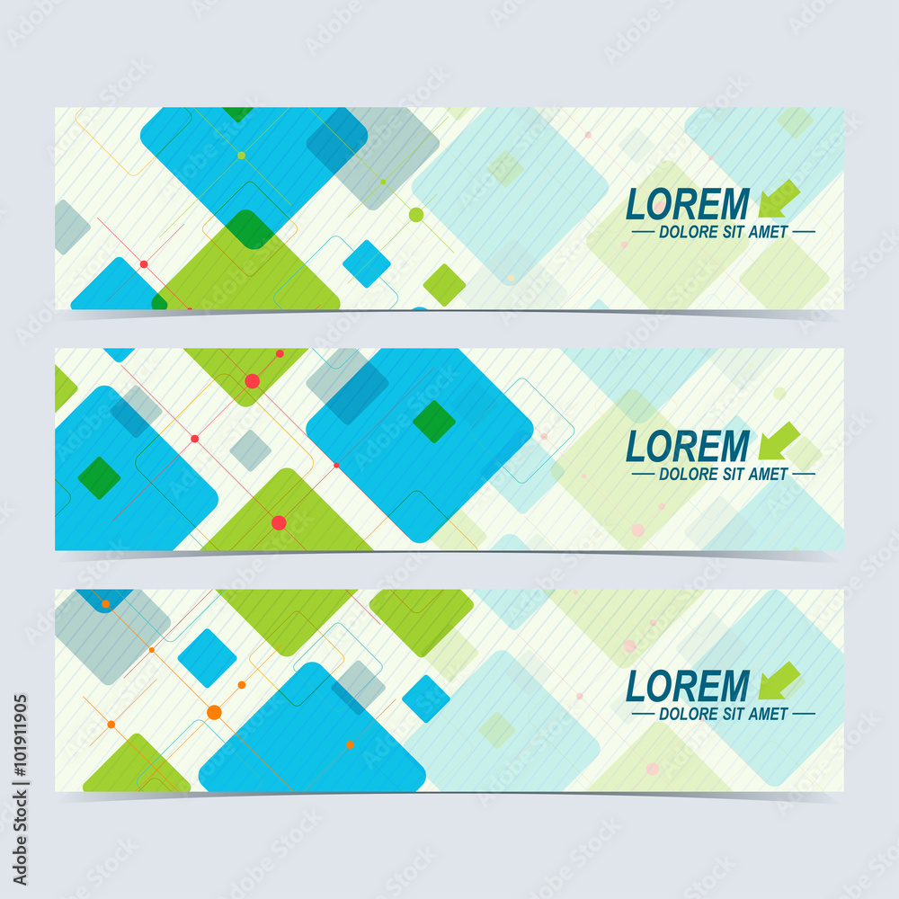 Aufkleber set of vector horizontal banners. background with colorful scuares . modern design