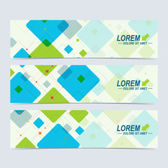 Set of vector horizontal banners. Background with colorful scuares . Modern design