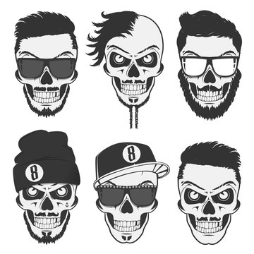 Vintage stylish skulls set for emblems,logo,tattoo,labels and design.