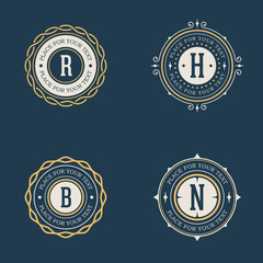 Vector vintage insignia, monogram, frame, label, logo design template set.
