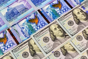 Fototapeta na wymiar Money Kazakhstan Tenge and the US Dollar