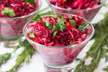 Salad of fresh vegetables - carrot, cabbage and beet