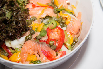 Salad - smoked salmon with vegetables