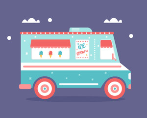 Ice Cream Truck Flat Illustration