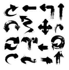 Arrows of different shapes drawn with a brush and paint