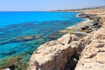 Fototapeta na wymiar Azure sea in Cape Greco, Cyprus