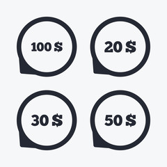 Money in Dollars icons. Hundred, fifty USD.