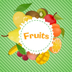 Vector colorful illustration of fruits emblem 