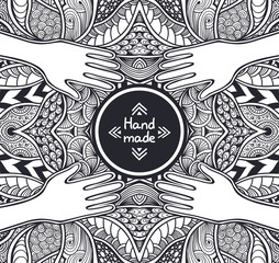 Zen-tangle or  Zend-doodle template  with hands black and white