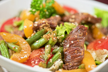 Warm salad with veal