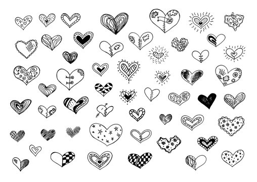 Hand drawn doodle hearts isilated on a white background