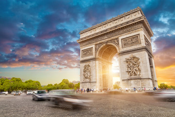 Arc de triomphe, Paris city at sunset  - obrazy, fototapety, plakaty