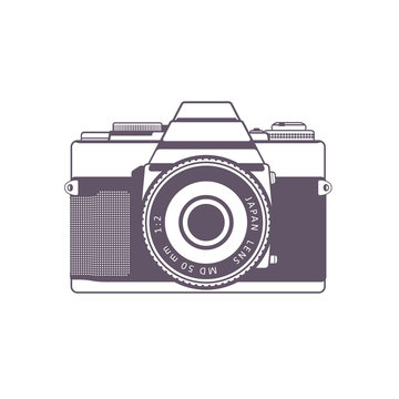 Retro camera, vintage SLR camera isolated over white, vector illustration