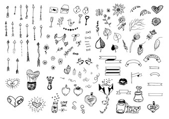 Valentine's Day doodle set. Hand drawn.