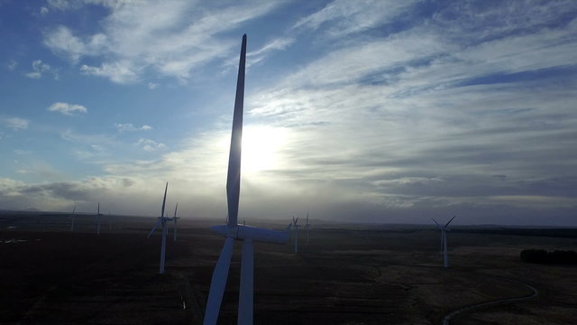 Stunning aerial shot of wind turbine's near Scrabster, highland, Scoland
