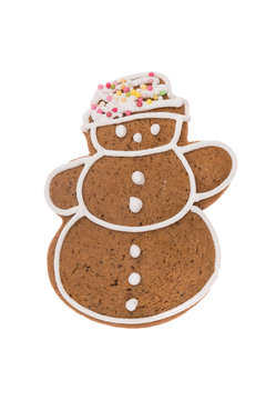 Christmas gingerbread snowman isolated on a white background