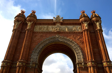 Closeup of Arc de Triomf in the city of Barcelona, Spain