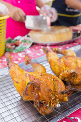 delicious roast chicken BBQ, style thai food on display shop, st