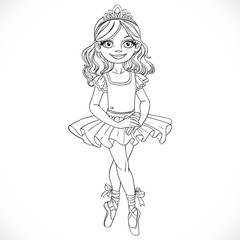 Cute little brunette ballerina girl in white tutut and tiara out